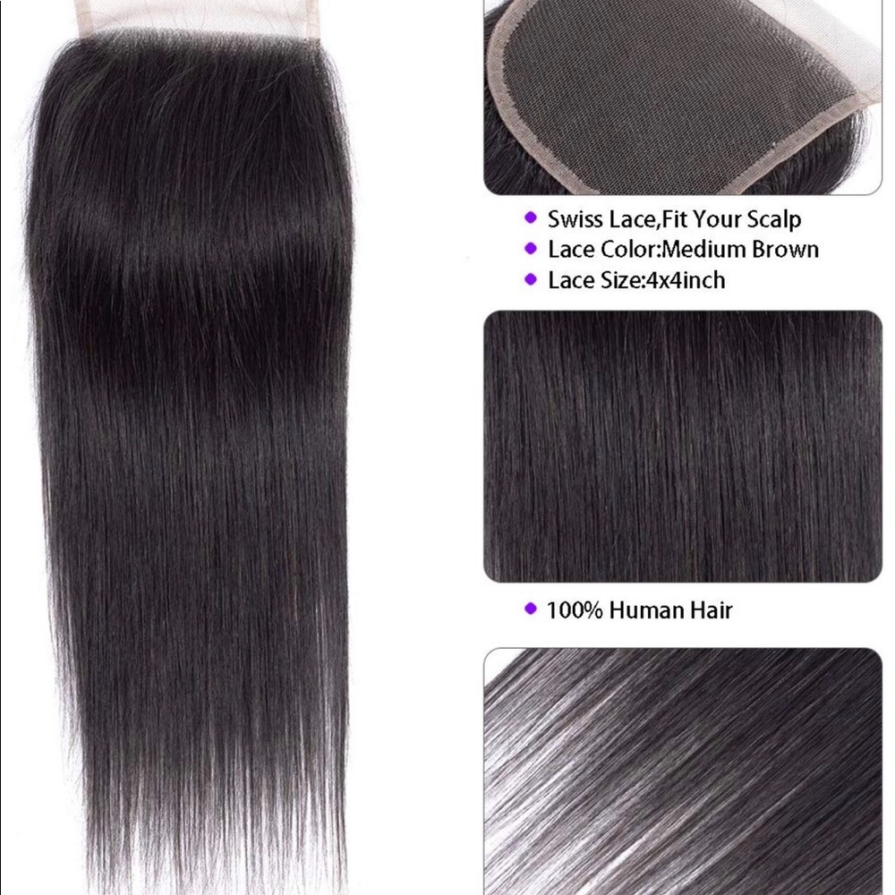 14/16/18 + closure Brazilian Straight hair - Picture 4 of 5